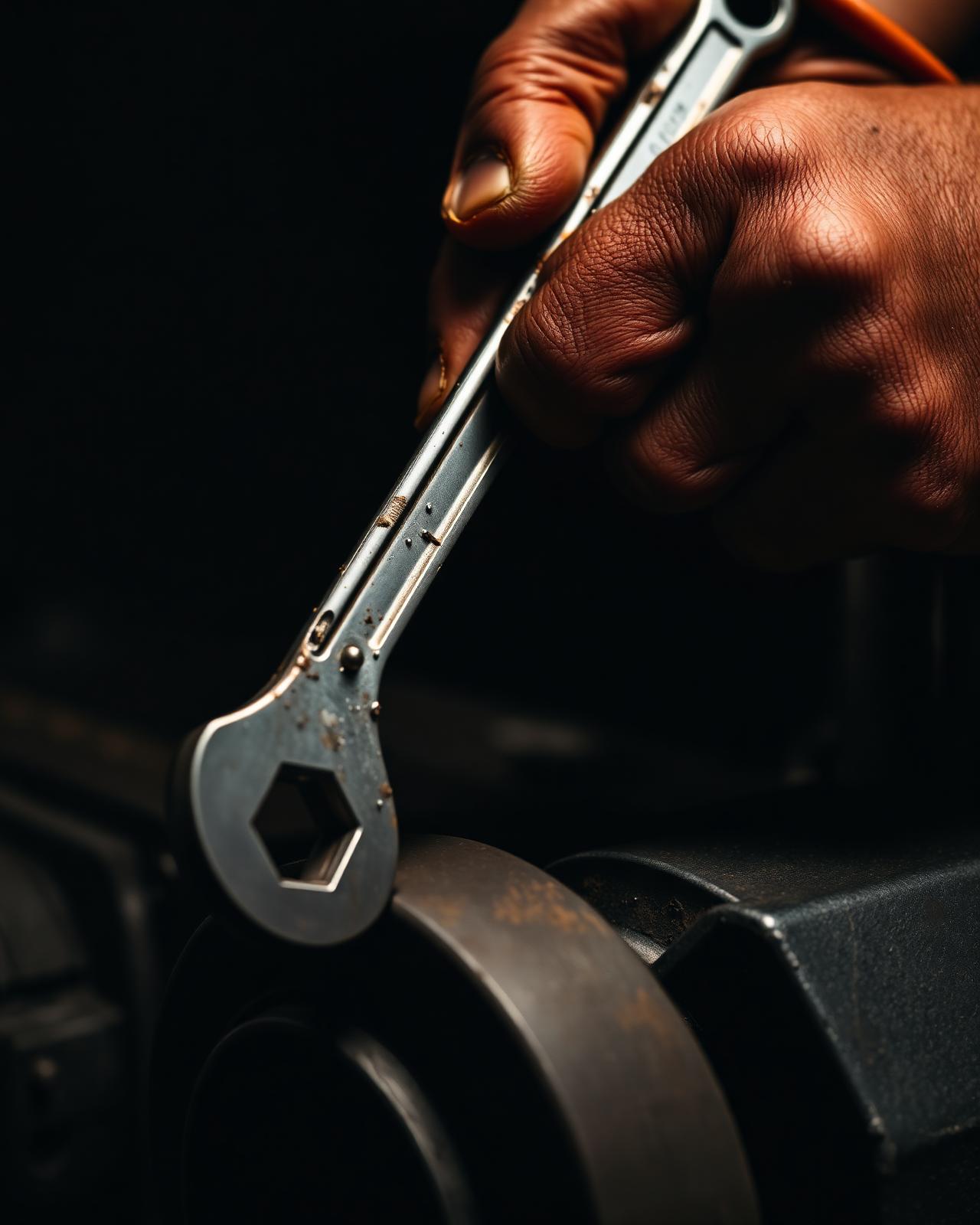Master mechanic hands working on an engine